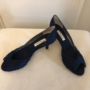 Nina navy blue peep toe 2'' heels, size 7